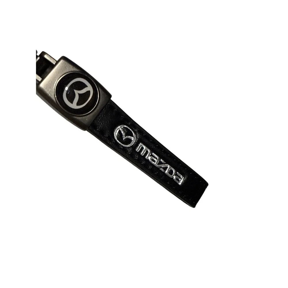 Mazda Keychain Gunmetal Carabiner Black Leather Strap with Mini Screwdriver